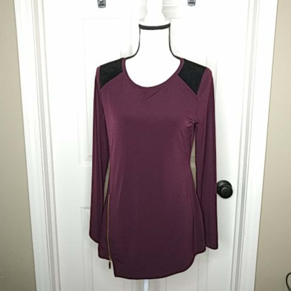 Ivanka Trump Eggplant Purple Asymetrical Zip Stretch Top Size S